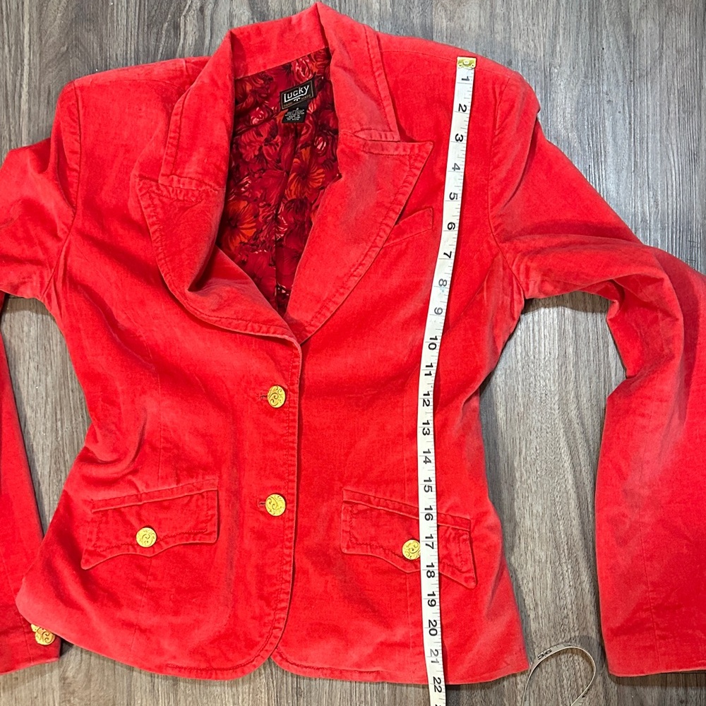 Handmade Velvet Blazer – Orange, Gold Buttons, Floral Lining, vintage charm. - Picture 14 of 15